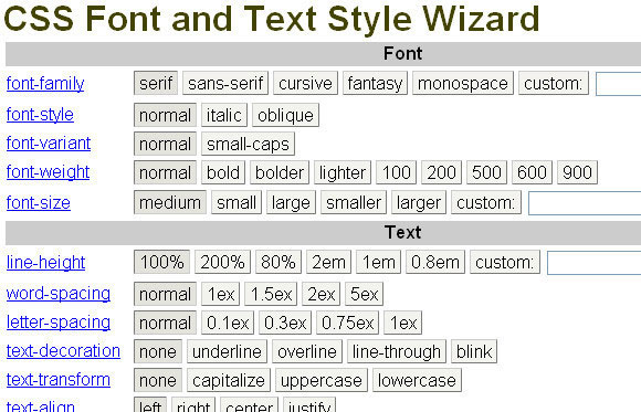 CSS Font and Text Style Wizard