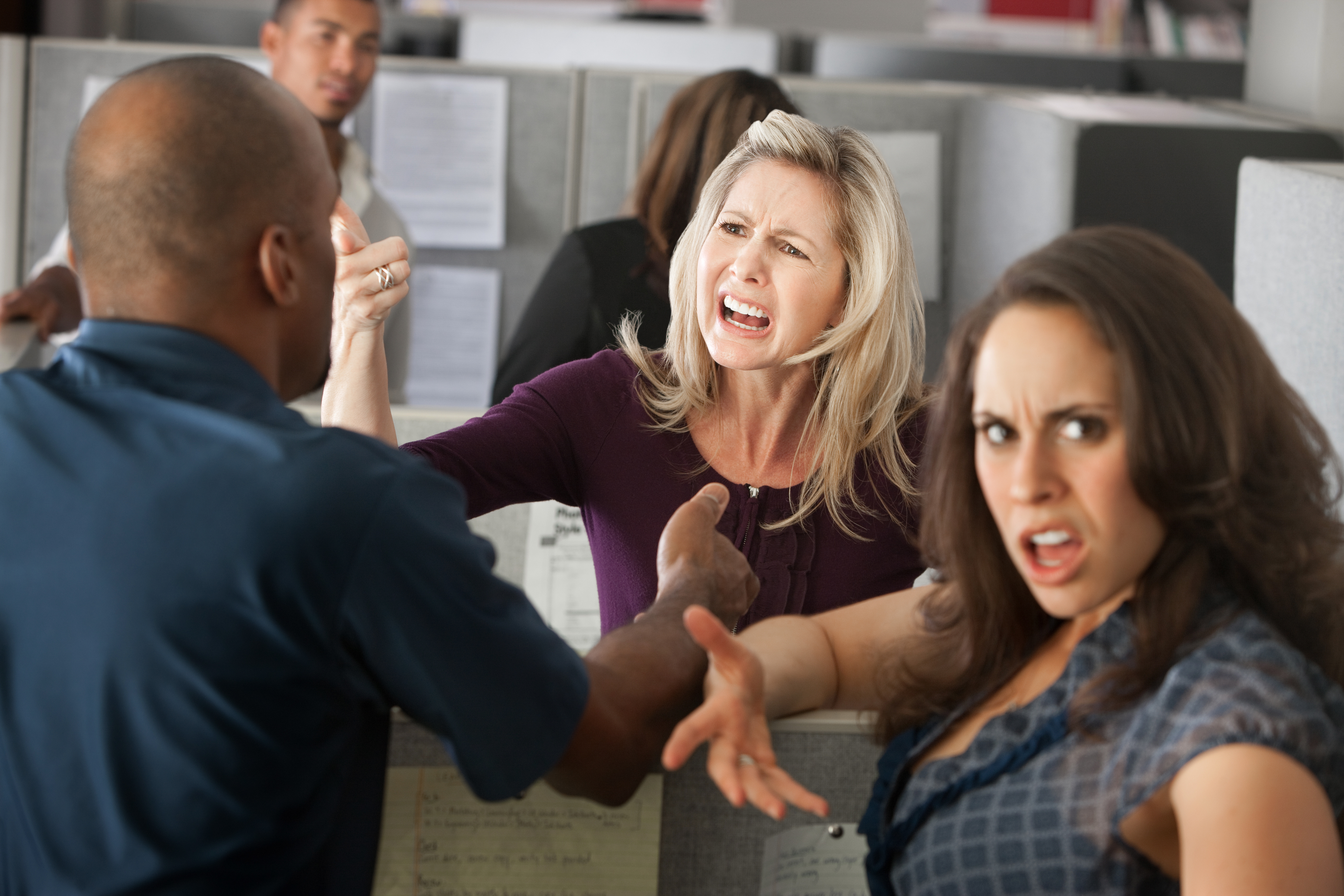Chaos between a group of coworkers in office