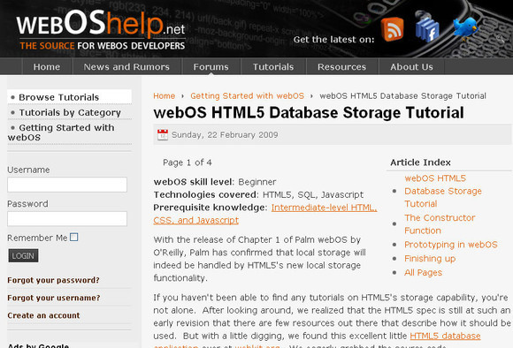 webOS HTML5 Database Storage Tutorial