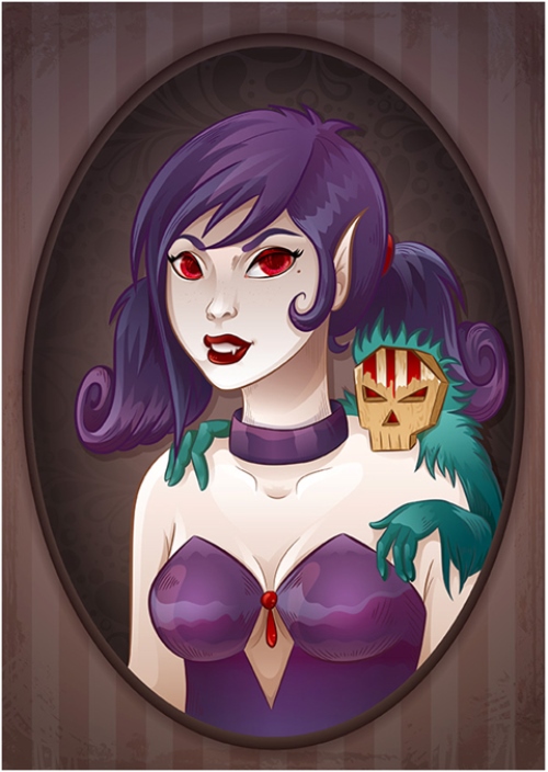 Feisty Female Vampire and Her Pet in Adobe Illustrator
