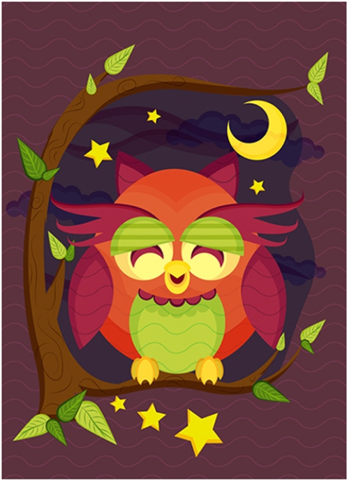 Resting Owl Scene With Brushes and Pattern in Adobe Illustrator
